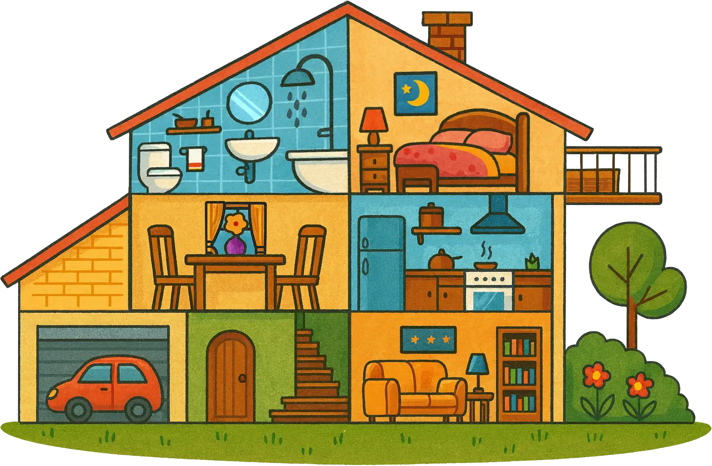 Домик для изучения комнат и его частей на английском языке